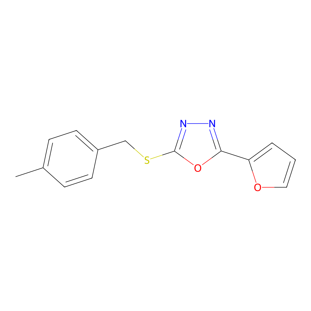 2-(2-Furyl)-5-[(4-methylbenzyl)sulfanyl]-1,3,4-oxadiazole molecular structure, CAS 477846-88-1
