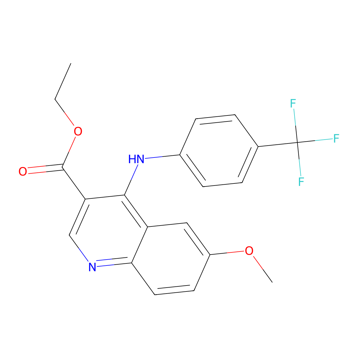 Ethyl 6-methoxy-4-[4-(trifluoromethyl)anilino]-3-quinolinecarboxylate molecular structure, CAS 477847-11-3