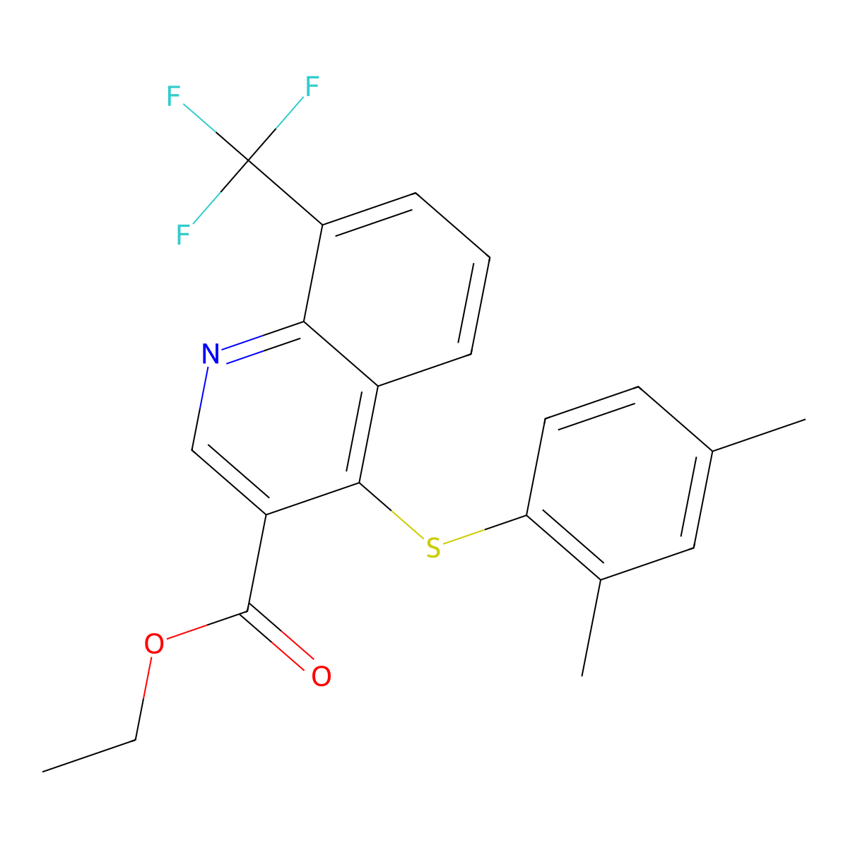 Ethyl 4-[(2,4-dimethylphenyl)sulfanyl]-8-(trifluoromethyl)-3-quinolinecarboxylate molecular structure, CAS 477847-17-9
