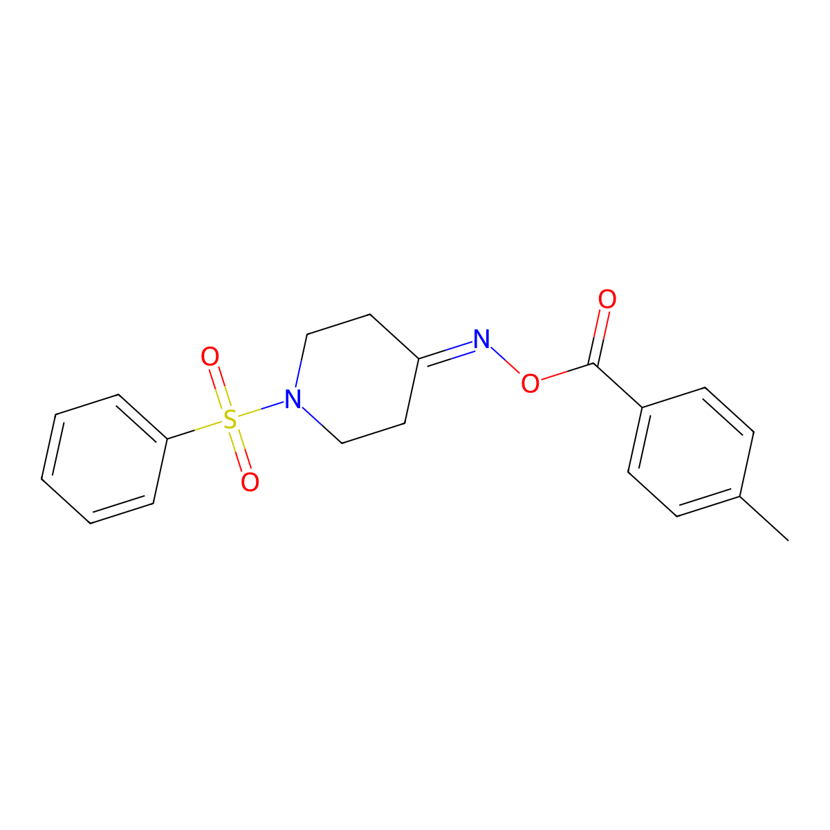 4-{[(4-Methylbenzoyl)oxy]imino}-1-(phenylsulfonyl)piperidine molecular structure, CAS 477847-26-0