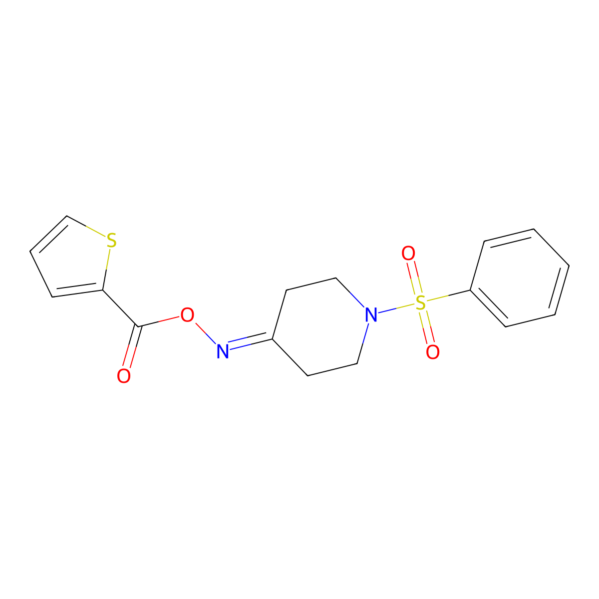 1-(Phenylsulfonyl)-4-{[(2-thienylcarbonyl)oxy]imino}piperidine molecular structure, CAS 477847-28-2