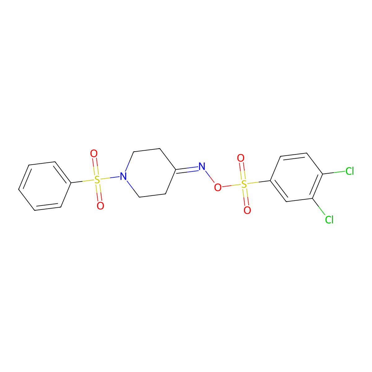 4-({[(3,4-Dichlorophenyl)sulfonyl]oxy}imino)-1-(phenylsulfonyl)piperidine molecular structure, CAS 477847-32-8