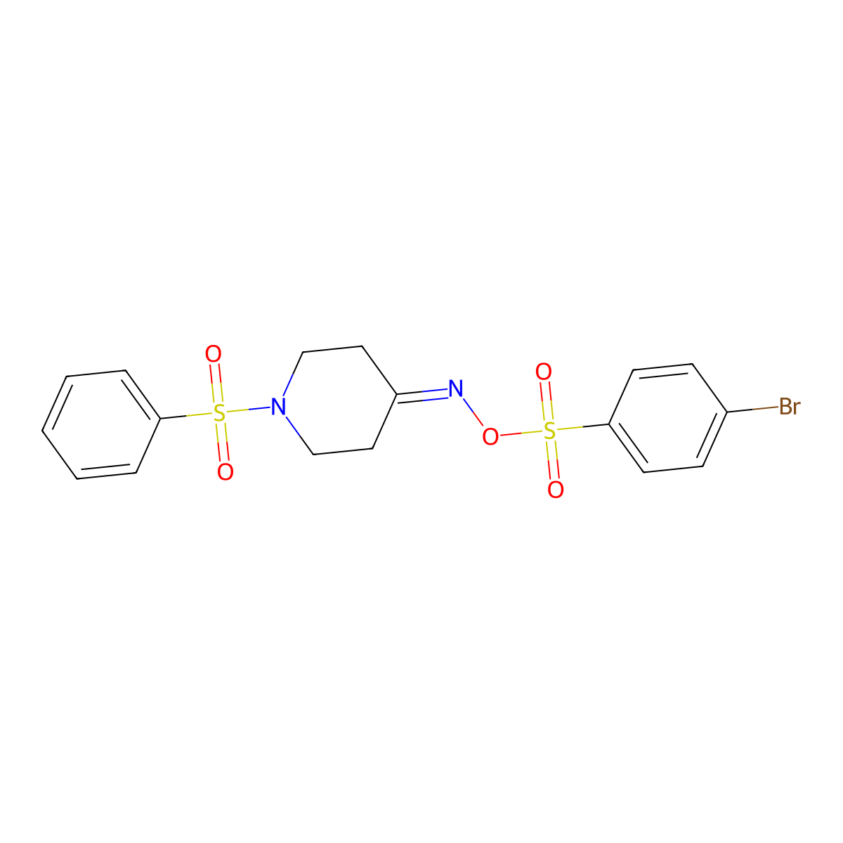 N-{[(4-bromophenyl)sulfonyl]oxy}-N-[1-(phenylsulfonyl)-4-piperidinylidene]amine molecular structure, CAS 477847-34-0
