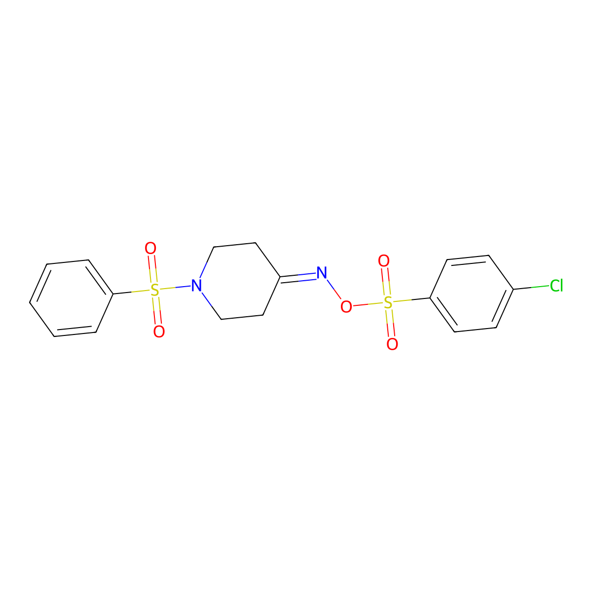 4-({[(4-Chlorophenyl)sulfonyl]oxy}imino)-1-(phenylsulfonyl)piperidine molecular structure, CAS 477847-35-1