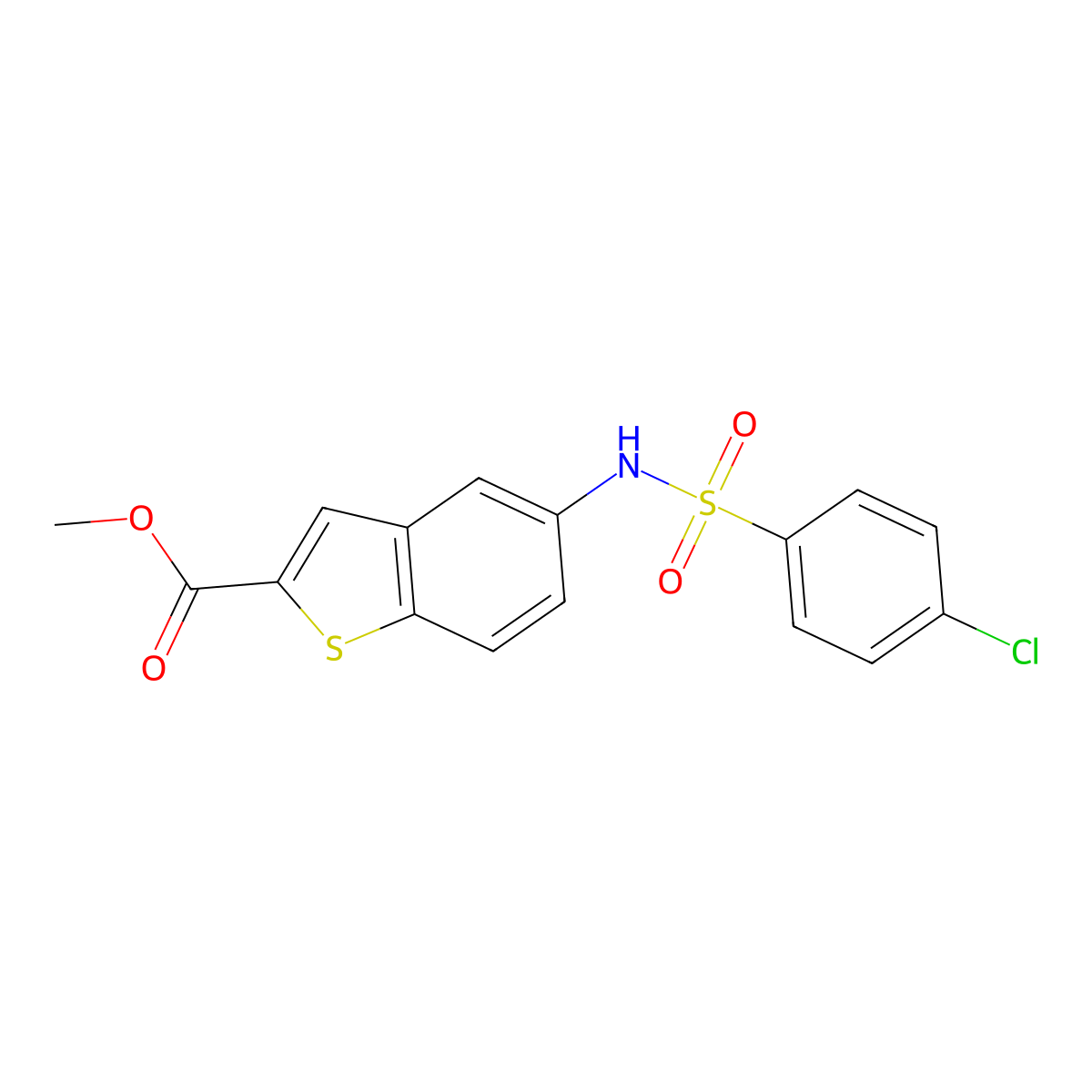 Methyl 5-{[(4-chlorophenyl)sulfonyl]amino}-1-benzothiophene-2-carboxylate molecular structure, CAS 477847-44-2