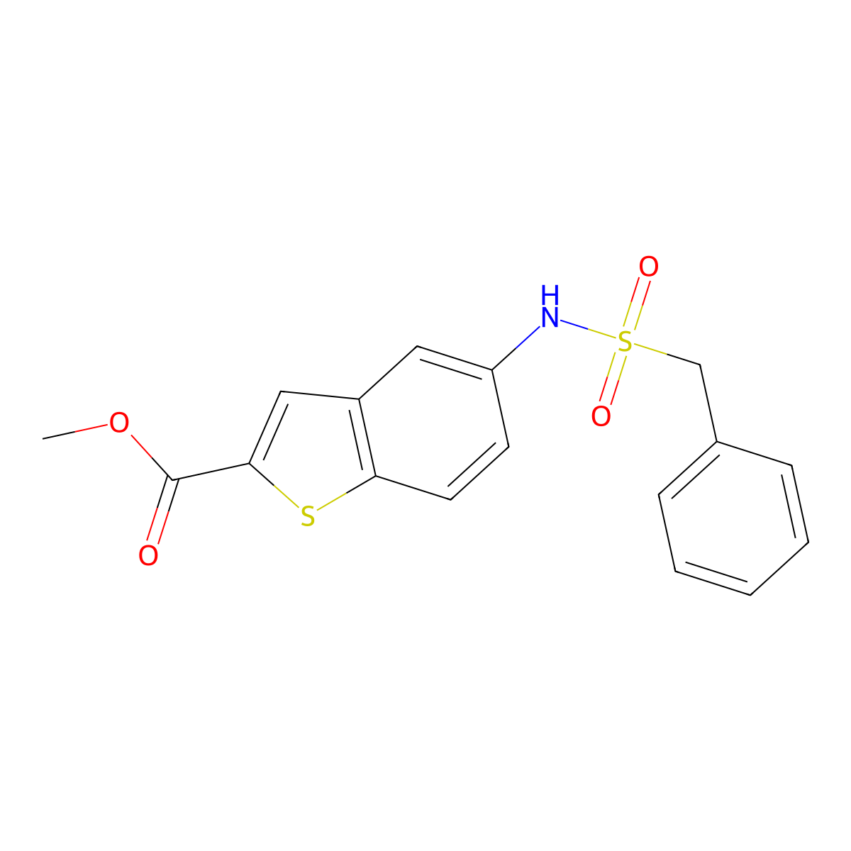 Methyl 5-[(benzylsulfonyl)amino]-1-benzothiophene-2-carboxylate molecular structure, CAS 477847-46-4