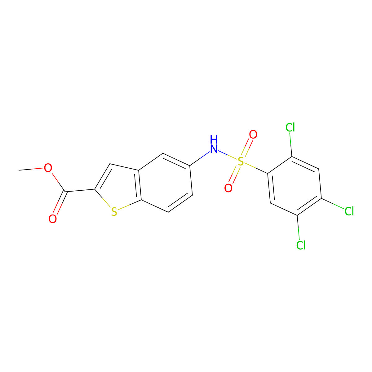 Methyl 5-{[(2,4,5-trichlorophenyl)sulfonyl]amino}-1-benzothiophene-2-carboxylate molecular structure, CAS 477847-48-6