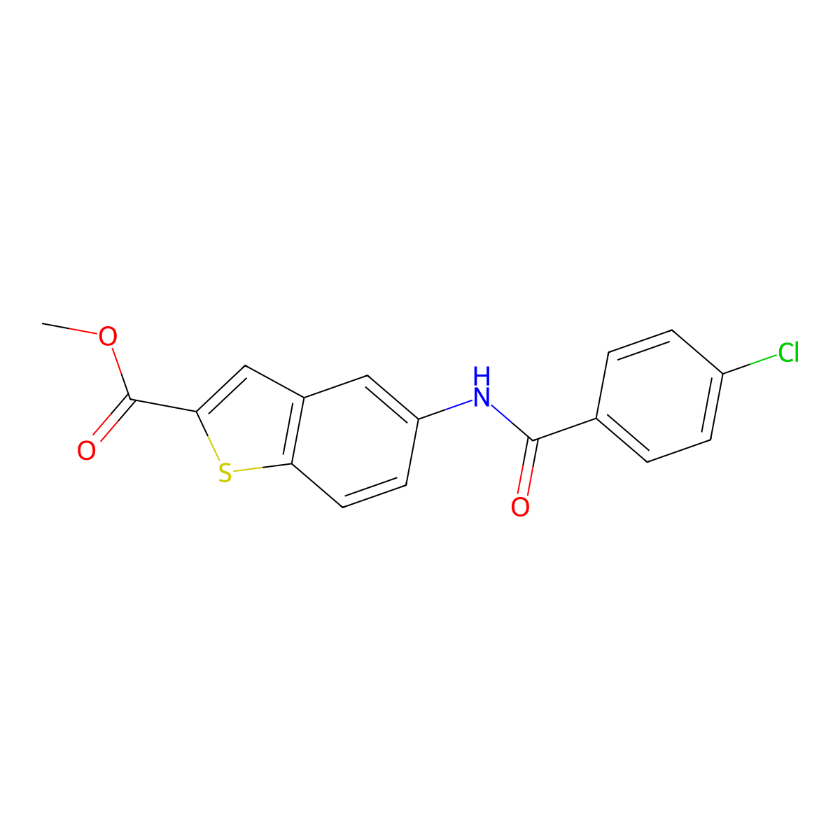 Methyl 5-[(4-chlorobenzoyl)amino]-1-benzothiophene-2-carboxylate molecular structure, CAS 477847-49-7