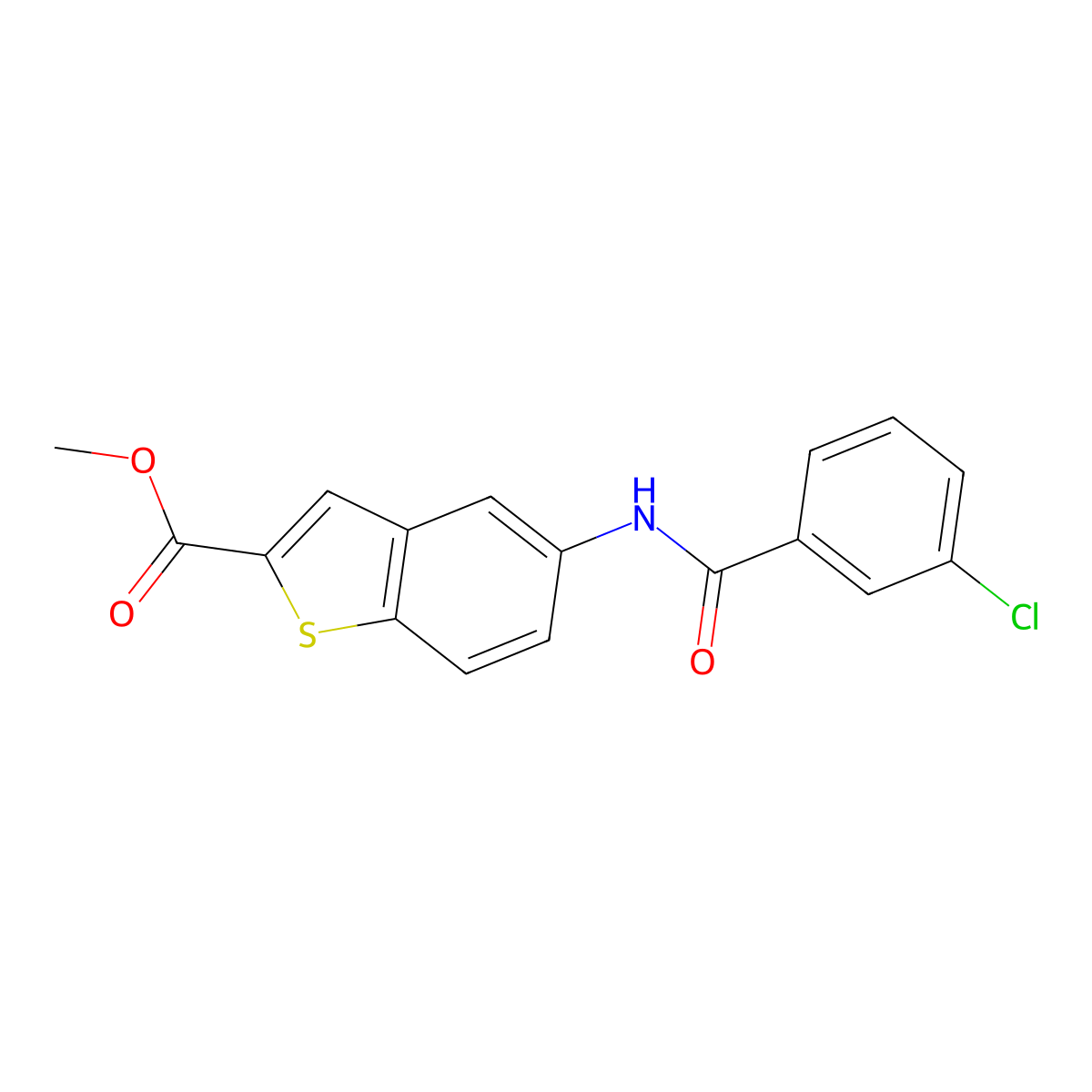 Methyl 5-[(3-chlorobenzoyl)amino]-1-benzothiophene-2-carboxylate molecular structure, CAS 477847-51-1