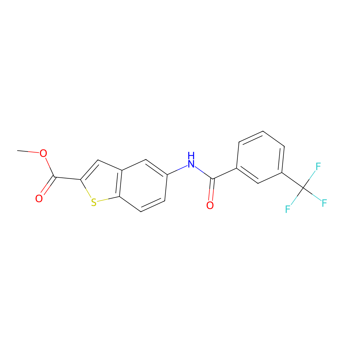 Methyl 5-{[3-(trifluoromethyl)benzoyl]amino}-1-benzothiophene-2-carboxylate molecular structure, CAS 477847-54-4