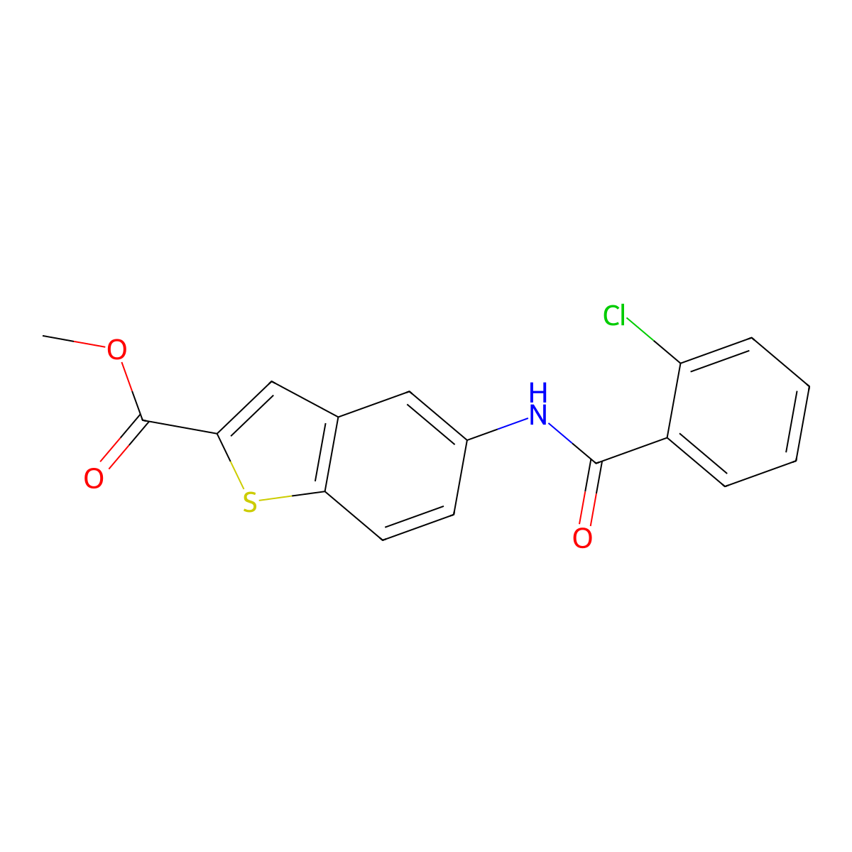 Methyl 5-[(2-chlorobenzoyl)amino]-1-benzothiophene-2-carboxylate molecular structure, CAS 477847-55-5