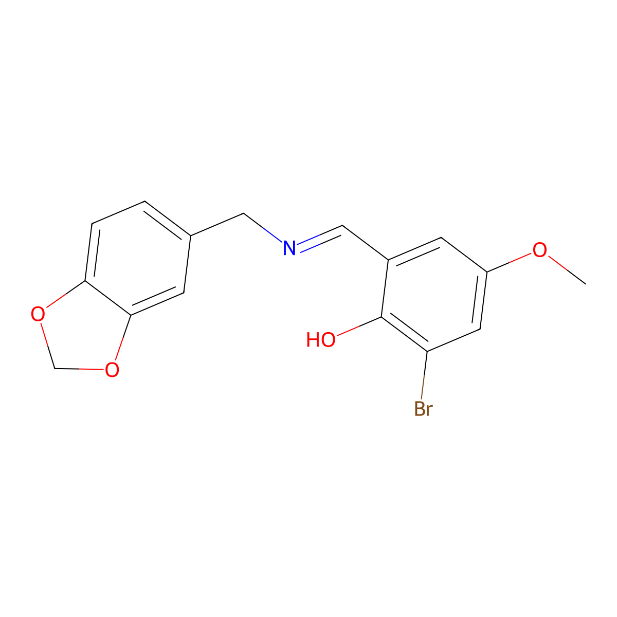 2-{[(1,3-Benzodioxol-5-ylmethyl)imino]methyl}-6-bromo-4-methoxybenzenol molecular structure, CAS 477848-16-1