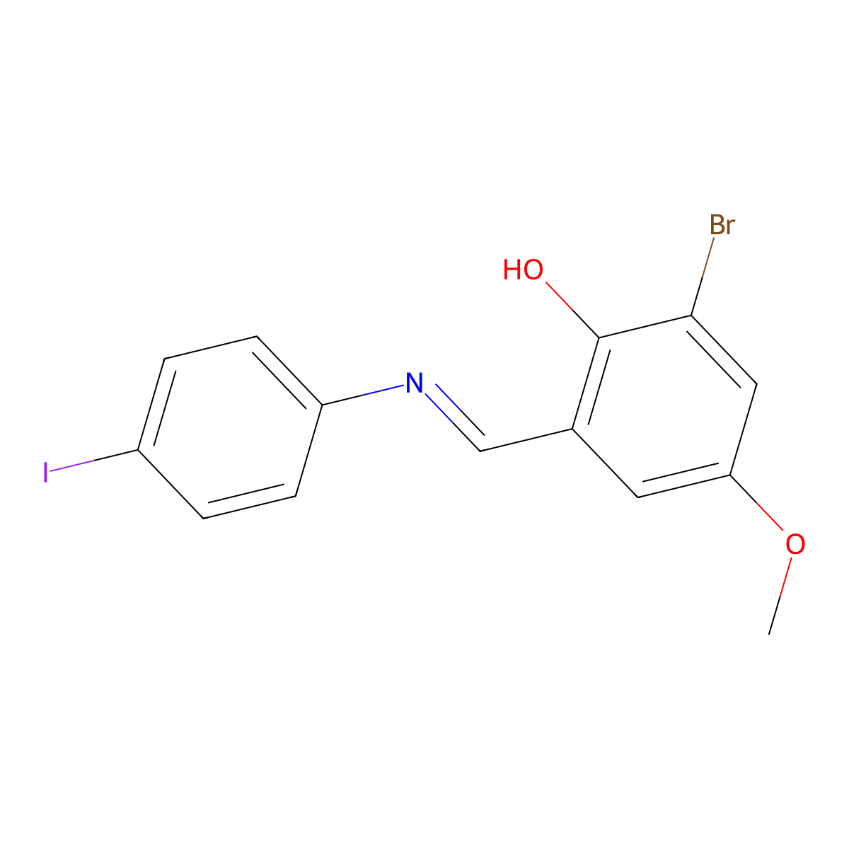 2-Bromo-6-{[(4-iodophenyl)imino]methyl}-4-methoxybenzenol molecular structure, CAS 477848-18-3