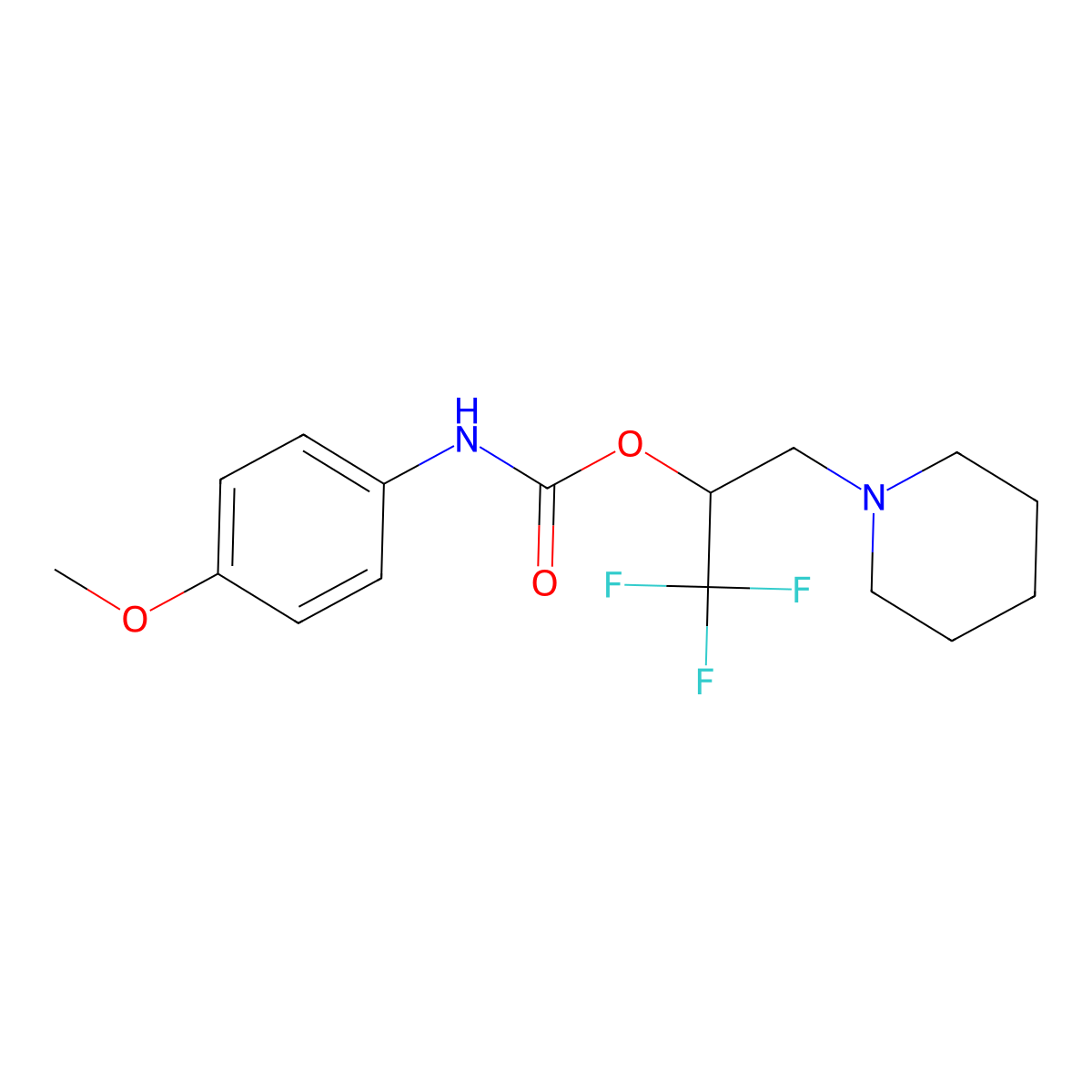 2,2,2-trifluoro-1-(piperidinomethyl)ethyl N-(4-methoxyphenyl)carbamate molecular structure, CAS 477848-26-3
