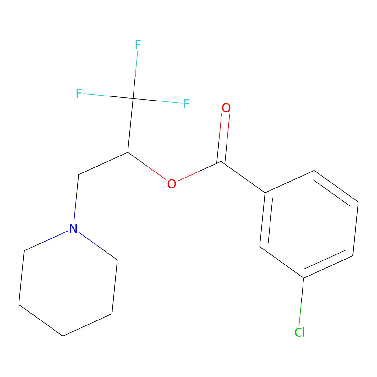 2,2,2-Trifluoro-1-(piperidinomethyl)ethyl 3-chlorobenzenecarboxylate molecular structure, CAS 477848-34-3