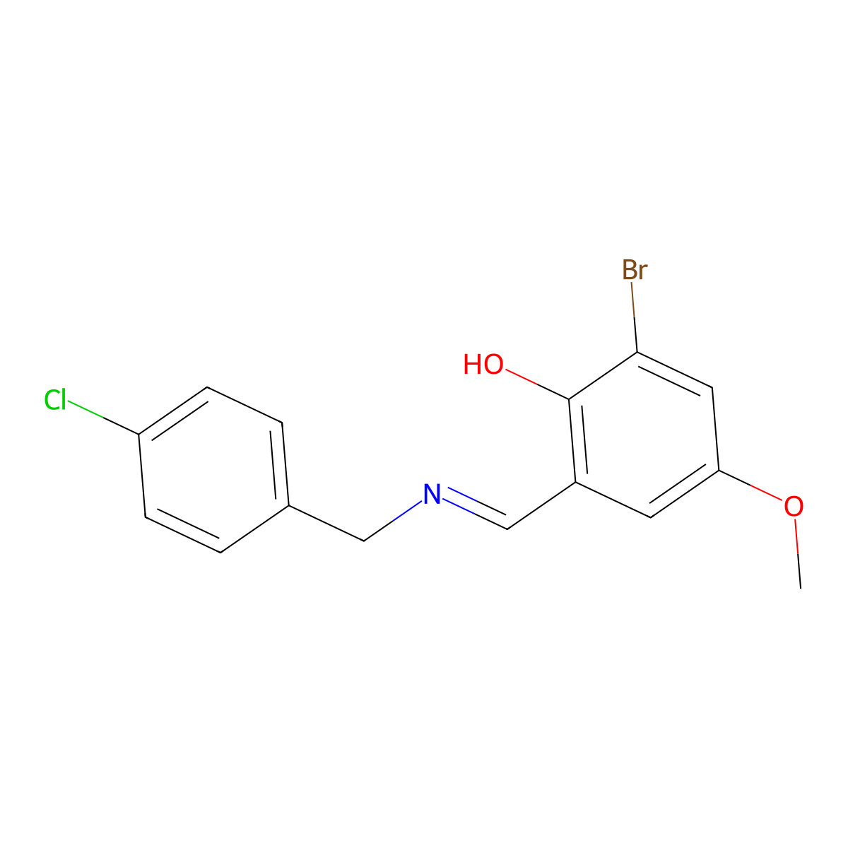 2-Bromo-6-{[(4-chlorobenzyl)imino]methyl}-4-methoxybenzenol molecular structure, CAS 477848-39-8