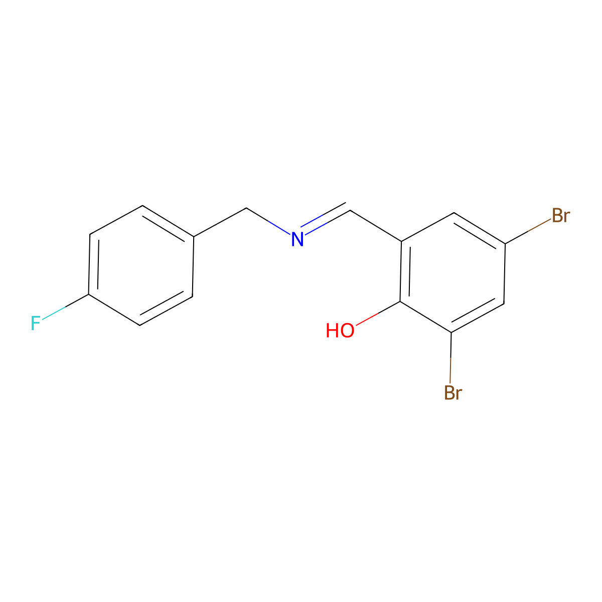 2,4-Dibromo-6-{[(4-fluorobenzyl)imino]methyl}benzenol molecular structure, CAS 477848-41-2