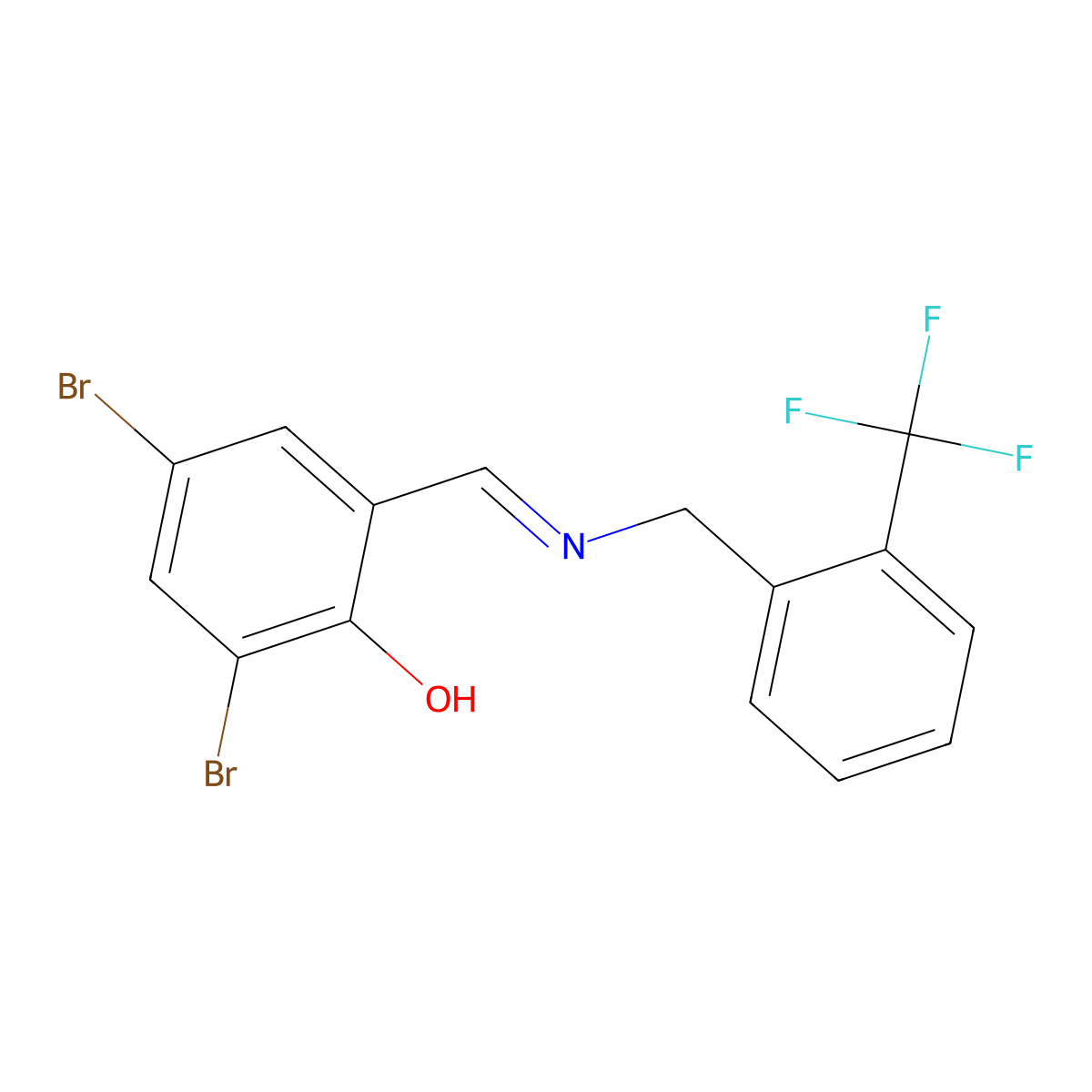 2,4-Dibromo-6-({[2-(trifluoromethyl)benzyl]imino}methyl)benzenol molecular structure, CAS 477848-51-4