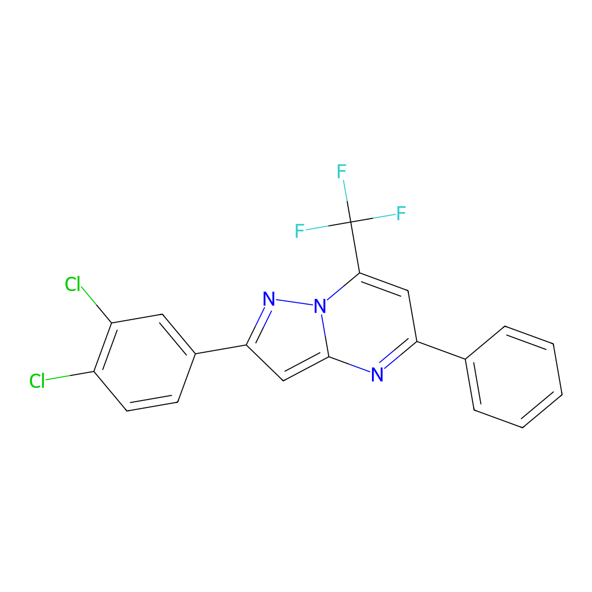 2-(3,4-Dichlorophenyl)-5-phenyl-7-(trifluoromethyl)pyrazolo[1,5-a]pyrimidine molecular structure, CAS 477848-56-9