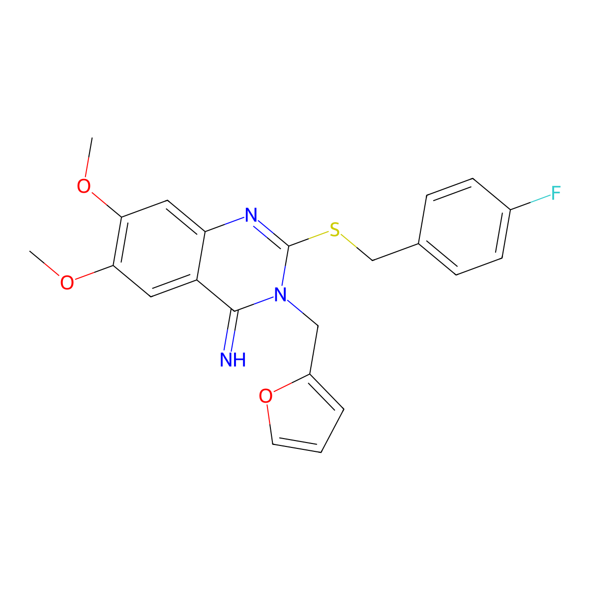 2-[(4-fluorobenzyl)sulfanyl]-3-(2-furylmethyl)-6,7-dimethoxy-4(3H)-quinazolinimine molecular structure, CAS 477848-68-3