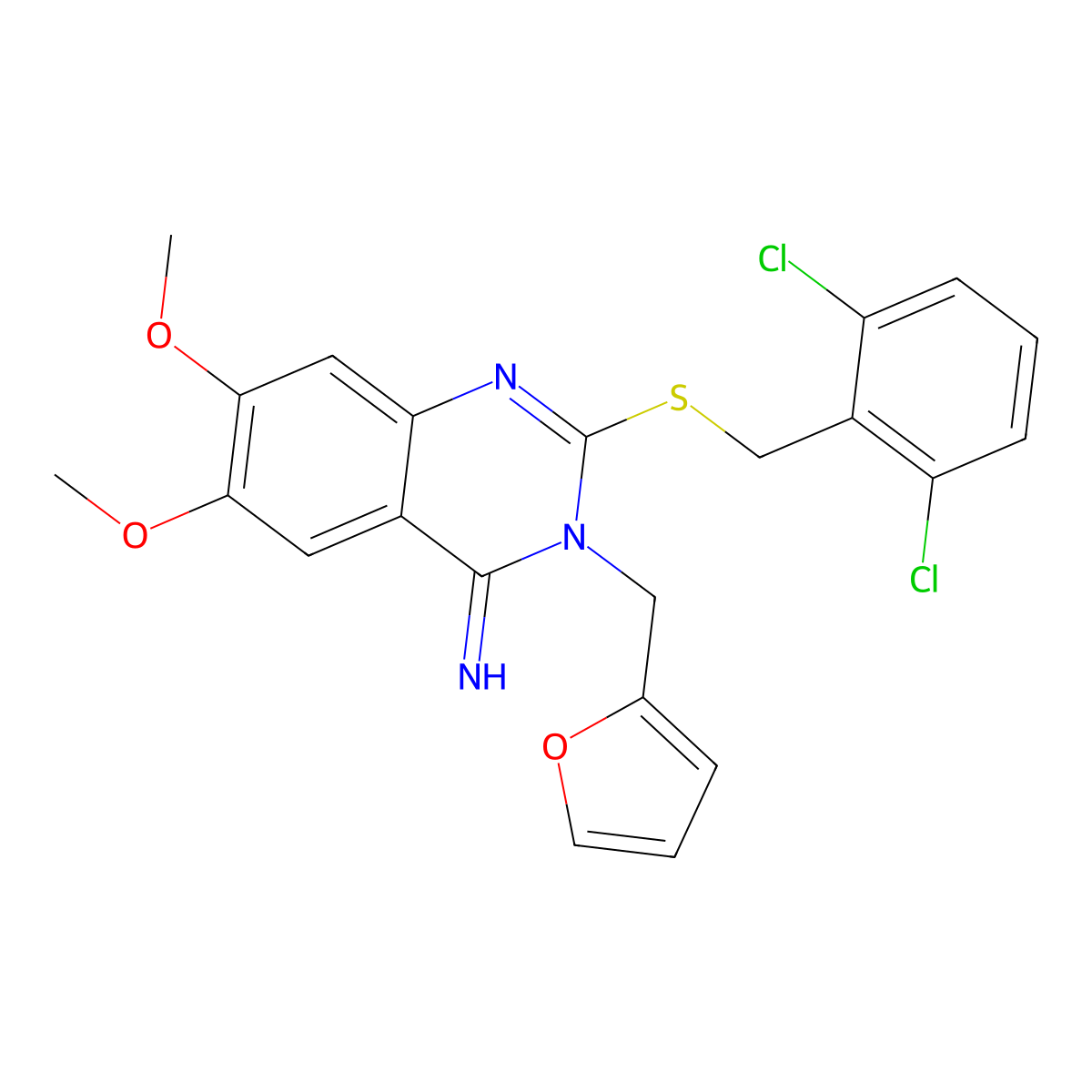 2-[(2,6-dichlorobenzyl)sulfanyl]-3-(2-furylmethyl)-6,7-dimethoxy-4(3H)-quinazolinimine molecular structure, CAS 477848-69-4