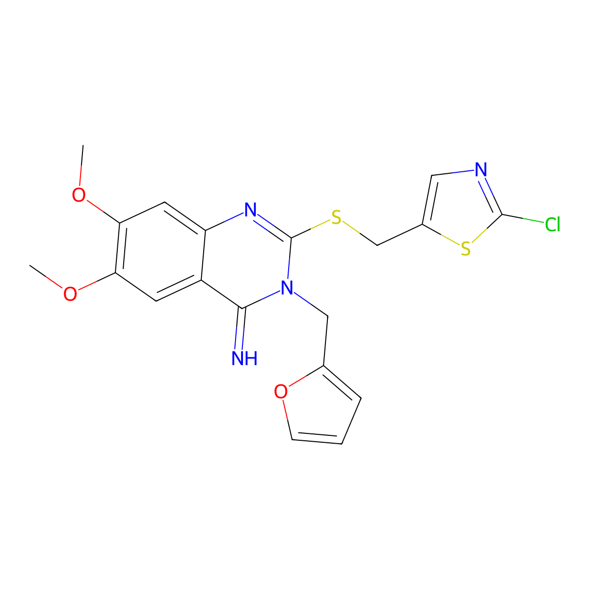 2-{[(2-chloro-1,3-thiazol-5-yl)methyl]sulfanyl}-3-(2-furylmethyl)-6,7-dimethoxy-4(3H)-quinazolinimine molecular structure, CAS 477848-70-7