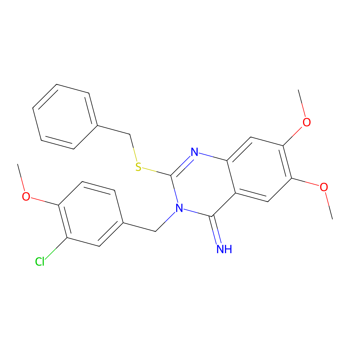 2-(benzylsulfanyl)-3-(3-chloro-4-methoxybenzyl)-6,7-dimethoxy-4(3H)-quinazolinimine molecular structure, CAS 477848-72-9