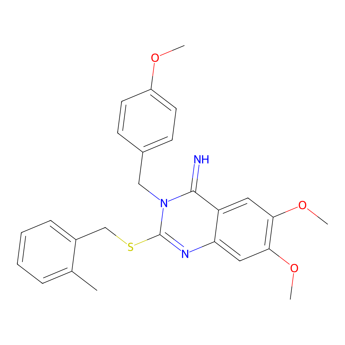 6,7-dimethoxy-3-(4-methoxybenzyl)-2-[(2-methylbenzyl)sulfanyl]-4(3H)-quinazolinimine molecular structure, CAS 477848-73-0