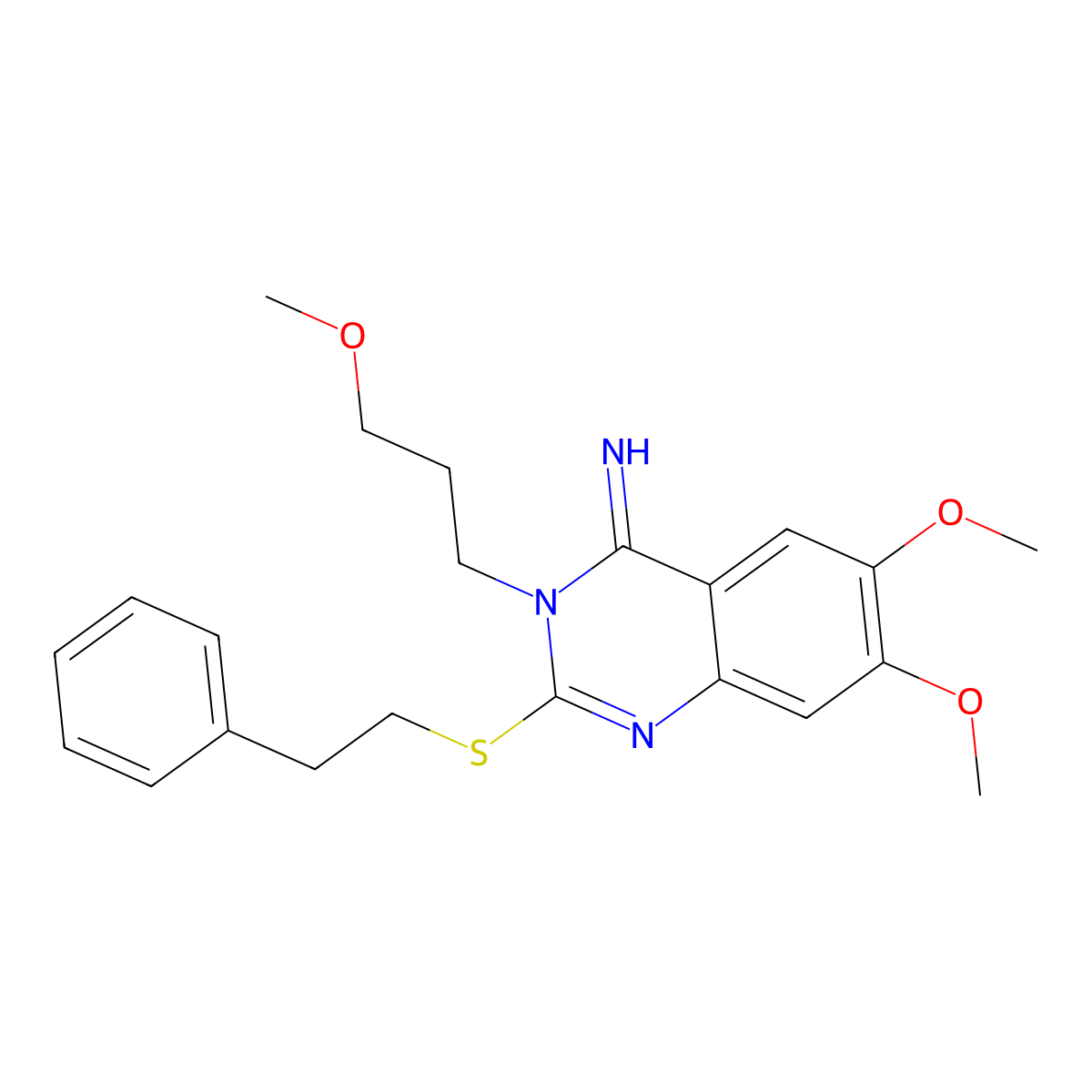 6,7-dimethoxy-3-(3-methoxypropyl)-2-(phenethylsulfanyl)-4(3H)-quinazolinimine molecular structure, CAS 477848-77-4