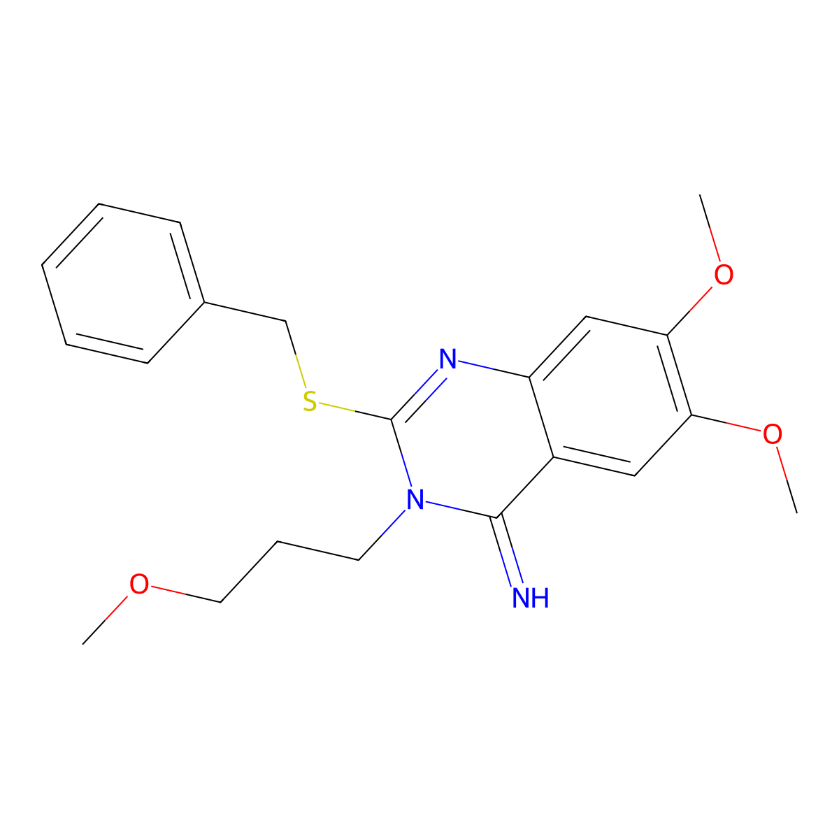 2-(benzylsulfanyl)-6,7-dimethoxy-3-(3-methoxypropyl)-4(3H)-quinazolinimine molecular structure, CAS 477848-79-6
