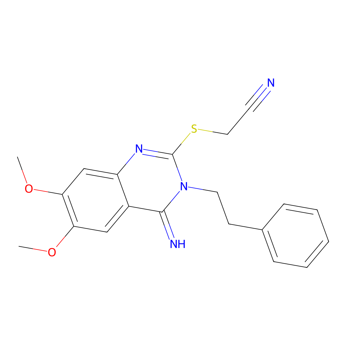 2-[(4-Imino-6,7-dimethoxy-3-phenethyl-3,4-dihydro-2-quinazolinyl)sulfanyl]acetonitrile molecular structure, CAS 477848-81-0