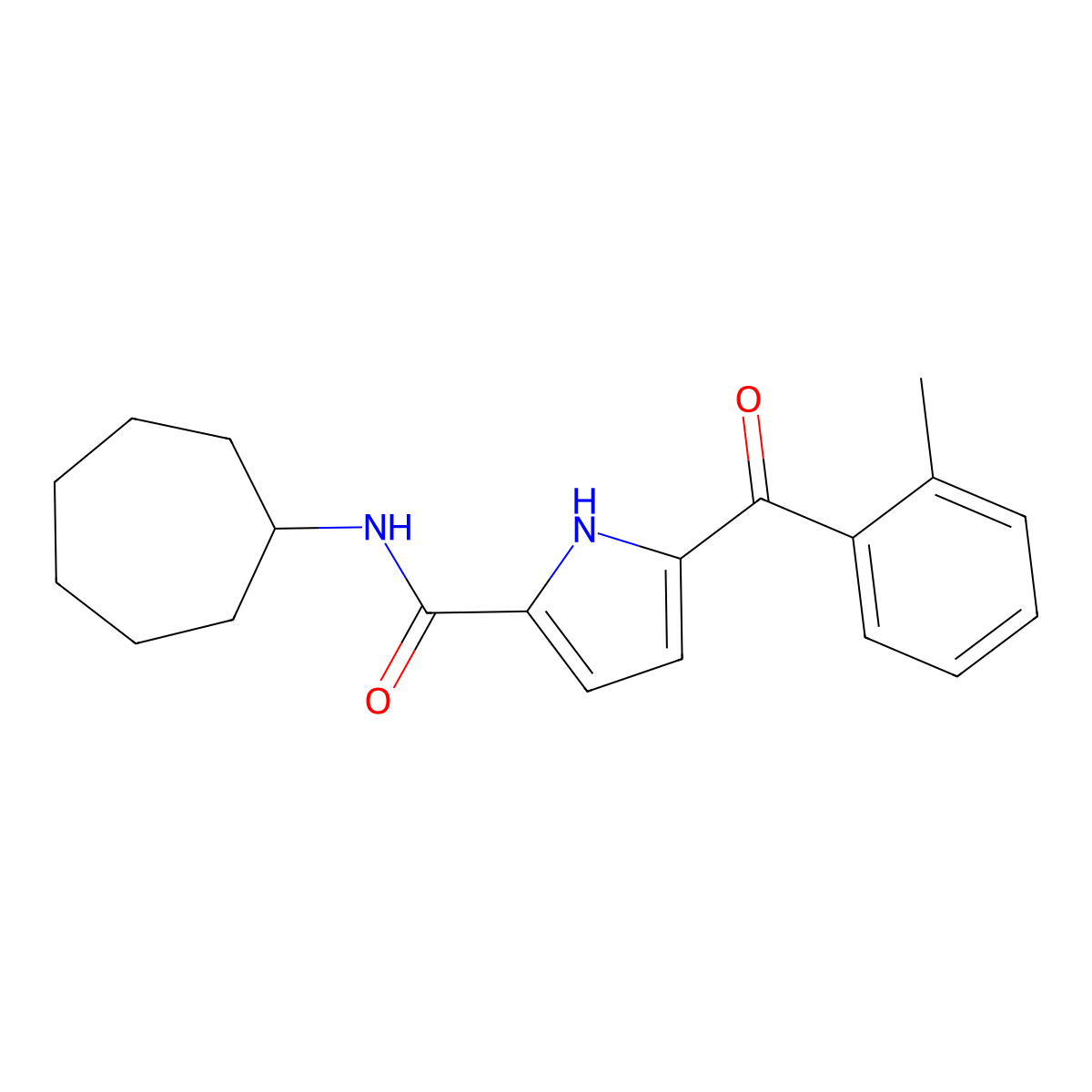 N-cycloheptyl-5-(2-methylbenzoyl)-1H-pyrrole-2-carboxamide molecular structure, CAS 477848-84-3