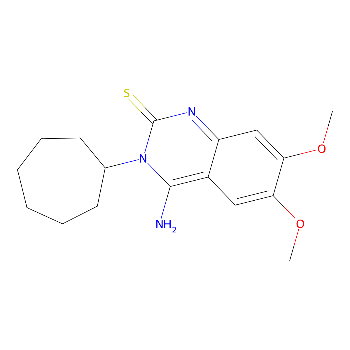 3-cycloheptyl-4-imino-6,7-dimethoxy-3,4-dihydro-2(1H)-quinazolinethione molecular structure, CAS 477848-87-6