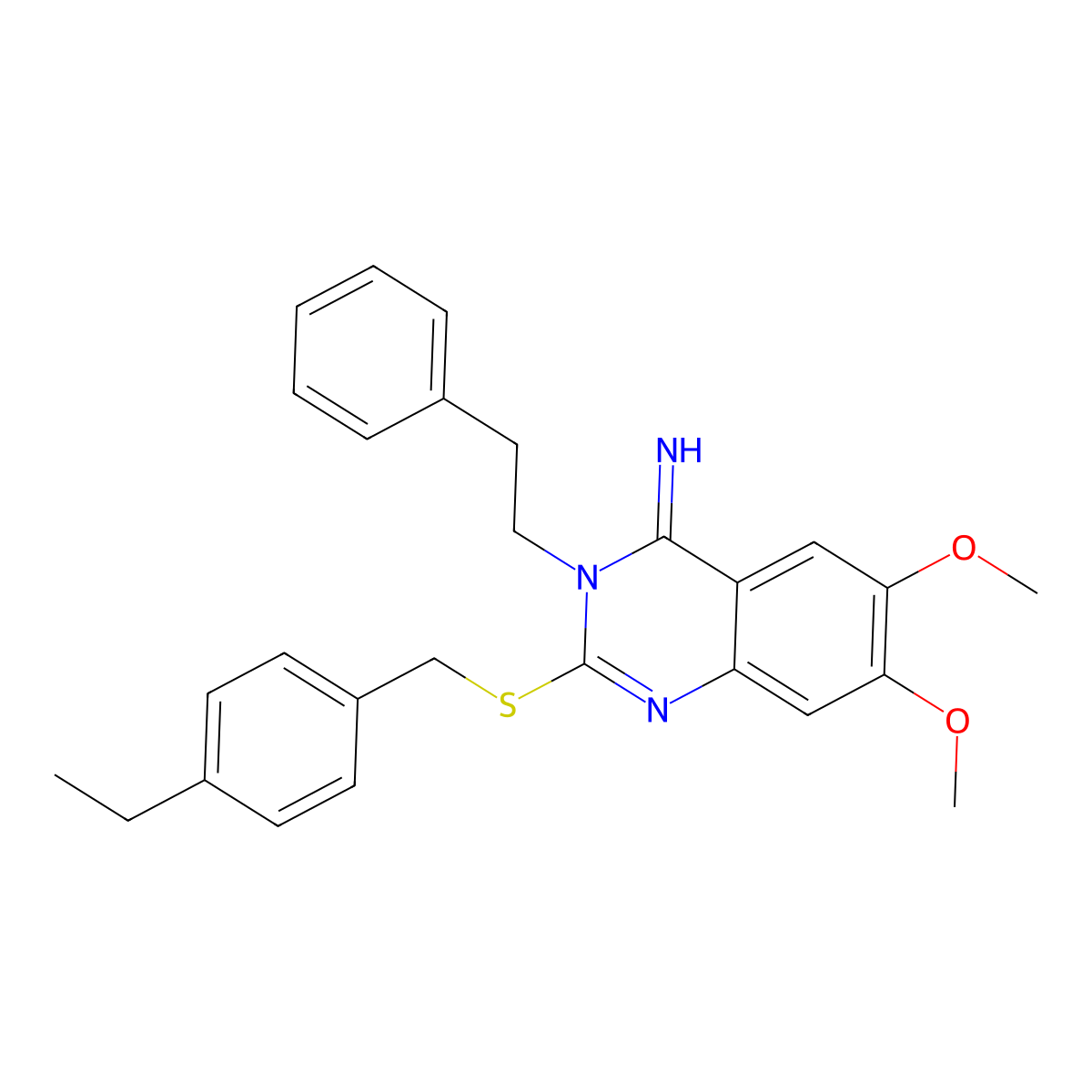 2-[(4-ethylbenzyl)sulfanyl]-6,7-dimethoxy-3-phenethyl-4(3H)-quinazolinimine molecular structure, CAS 477848-88-7