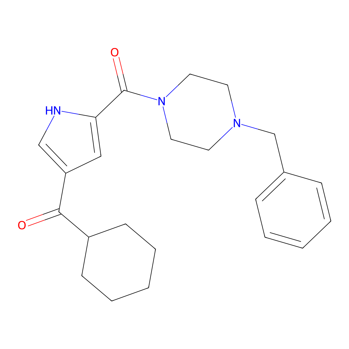[5-(4-benzylpiperazine-1-carbonyl)-1H-pyrrol-3-yl]-cyclohexylmethanone molecular structure, CAS 477848-95-6