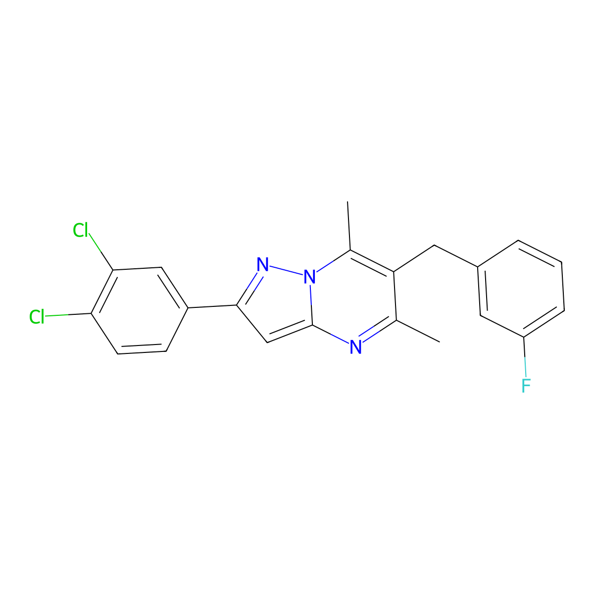 2-(3,4-Dichlorophenyl)-6-[(3-fluorophenyl)methyl]-5,7-dimethylpyrazolo[1,5-a]pyrimidine molecular structure, CAS 477850-29-6