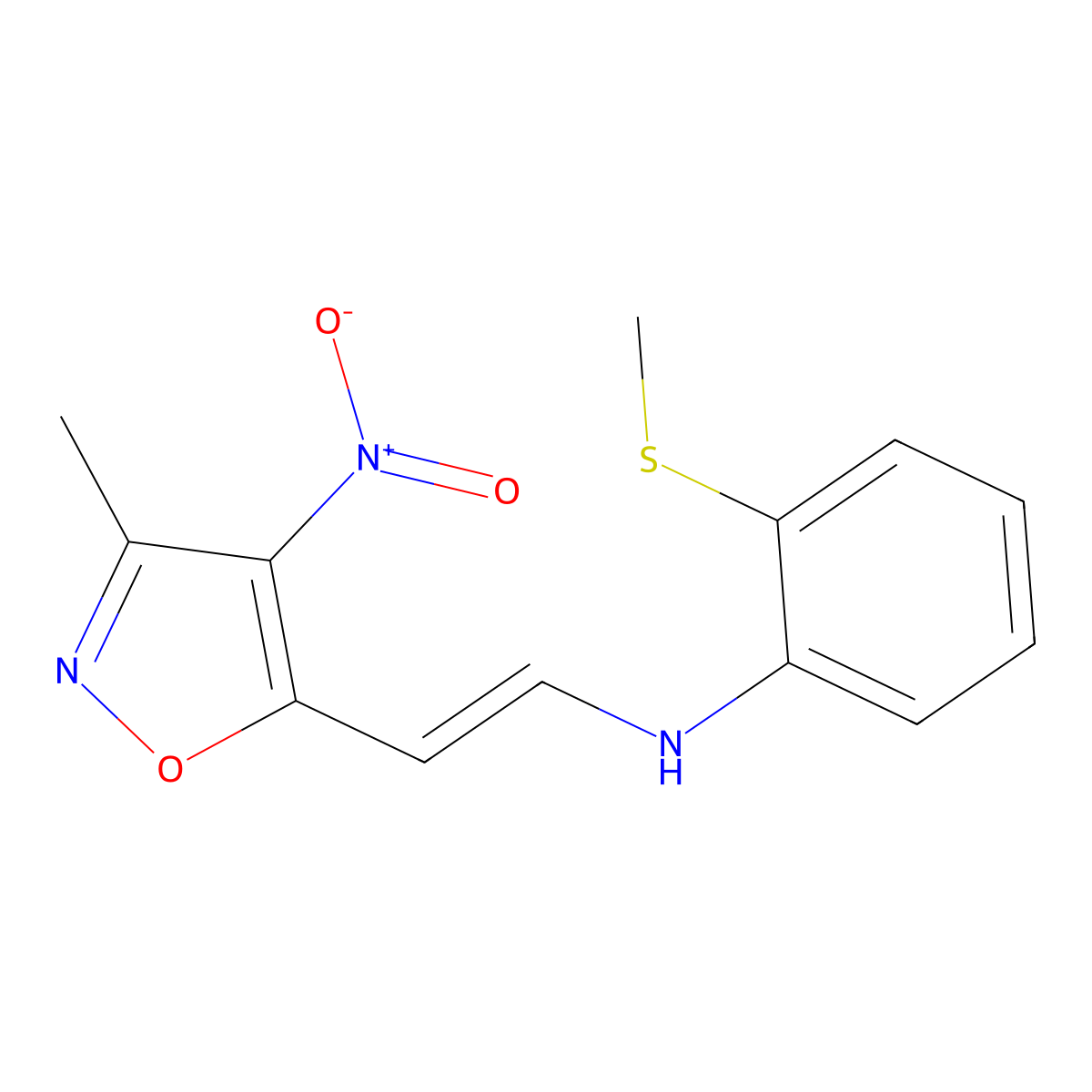 N-[2-(3-methyl-4-nitro-5-isoxazolyl)vinyl]-2-(methylsulfanyl)aniline molecular structure, CAS 477850-60-5