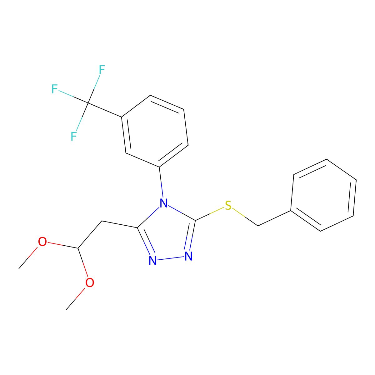 3-(benzylsulfanyl)-5-(2,2-dimethoxyethyl)-4-[3-(trifluoromethyl)phenyl]-4H-1,2,4-triazole molecular structure, CAS 477850-87-6