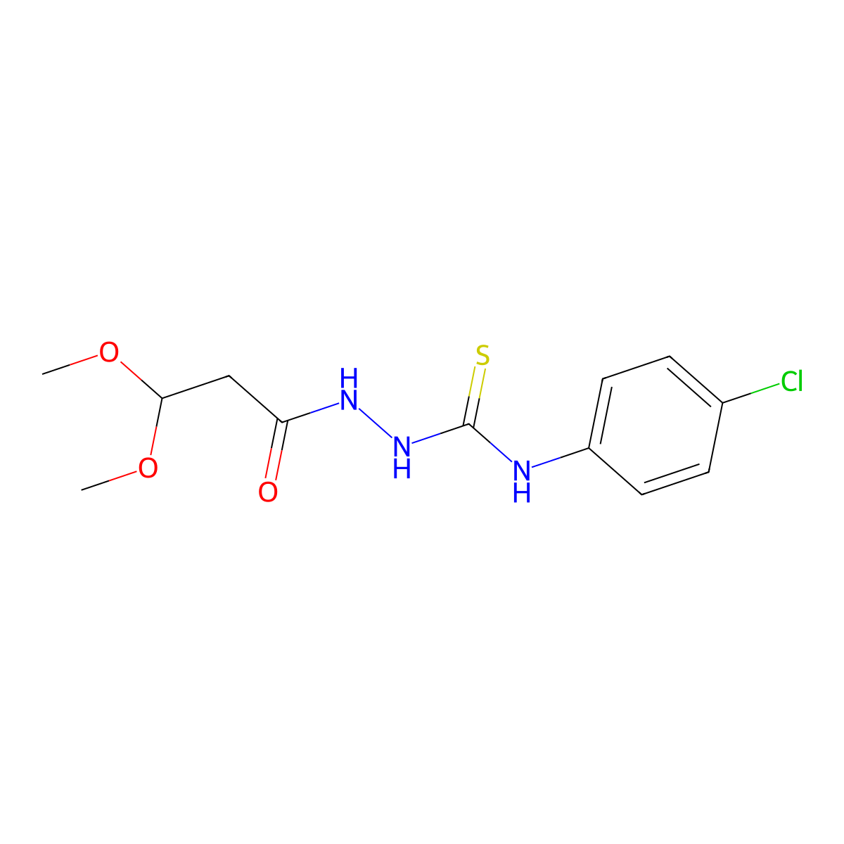 N-(4-chlorophenyl)-2-(3,3-dimethoxypropanoyl)-1-hydrazinecarbothioamide molecular structure, CAS 477851-04-0