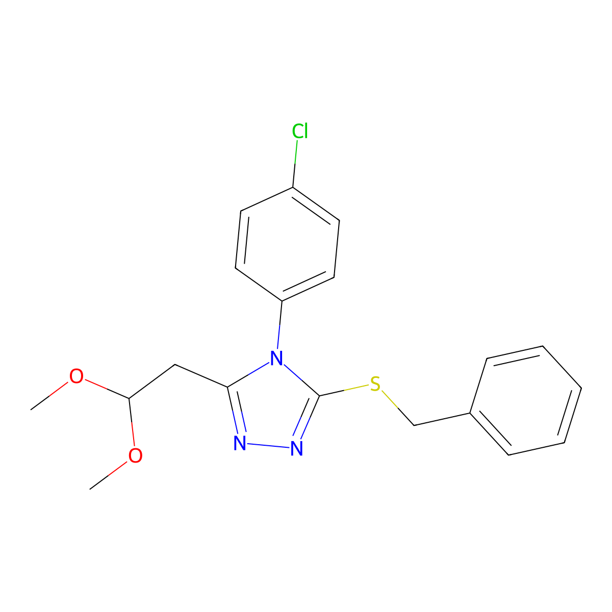 3-(benzylsulfanyl)-4-(4-chlorophenyl)-5-(2,2-dimethoxyethyl)-4H-1,2,4-triazole molecular structure, CAS 477851-16-4