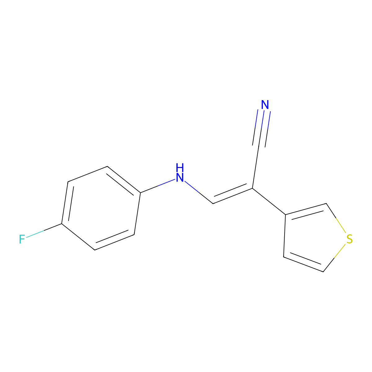 3-(4-Fluoroanilino)-2-(3-thienyl)acrylonitrile molecular structure, CAS 477851-22-2