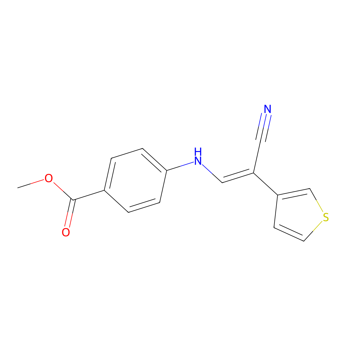 Methyl 4-{[2-cyano-2-(thiophen-3-YL)eth-1-EN-1-YL]amino}benzoate molecular structure, CAS 477851-26-6