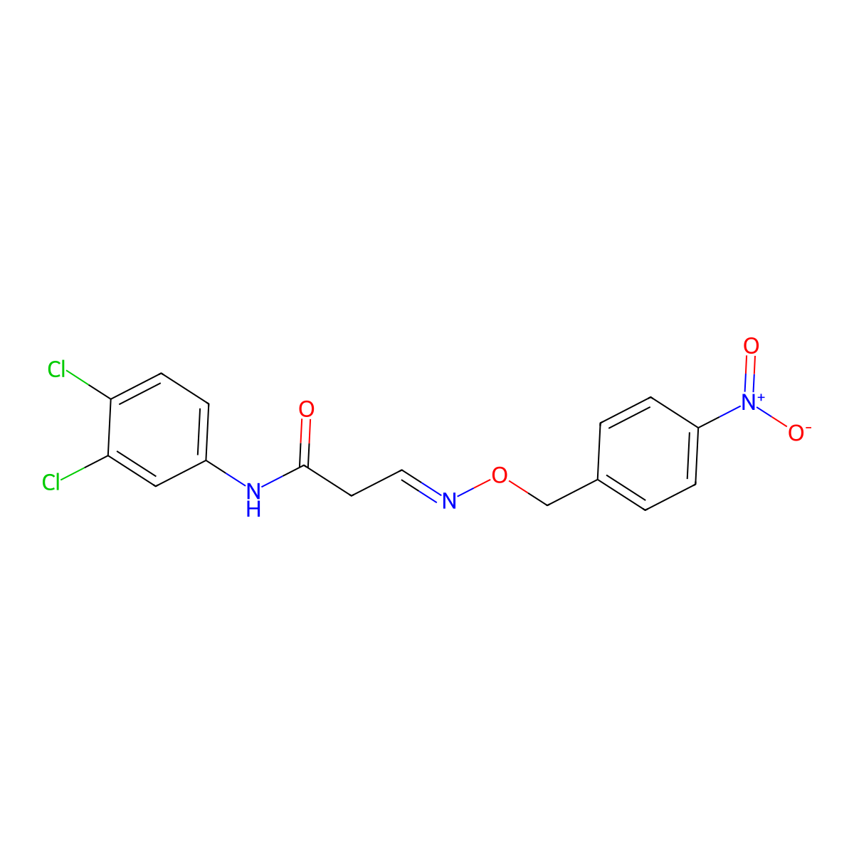 N-(3,4-dichlorophenyl)-3-[(4-nitrophenyl)methoxyimino]propanamide molecular structure, CAS 477851-53-9