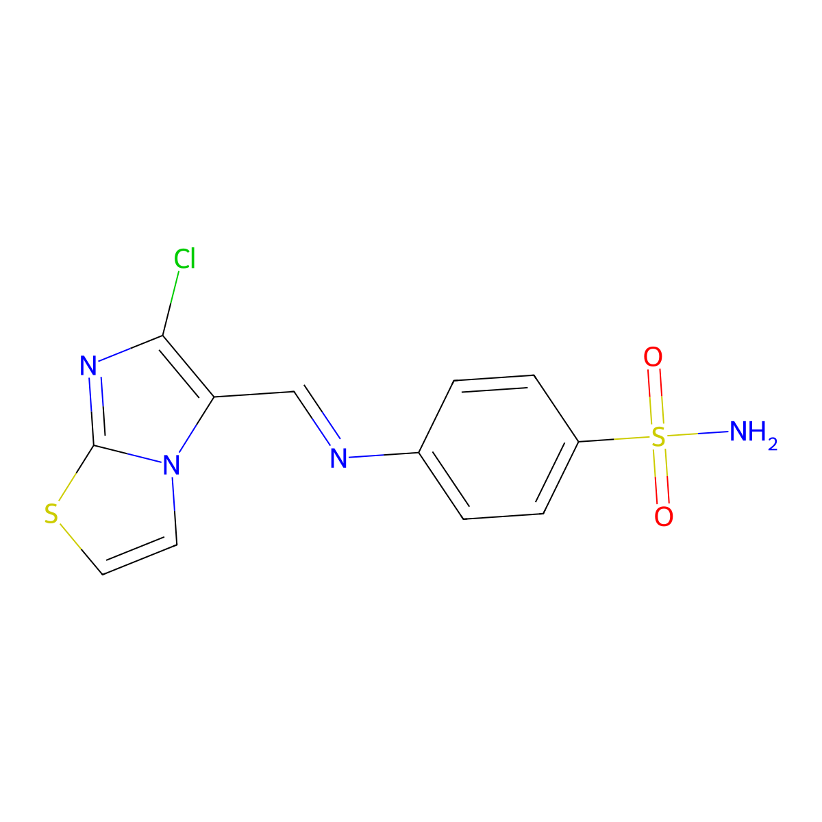 4-{[(6-Chloroimidazo[2,1-b][1,3]thiazol-5-yl)methylene]amino}benzenesulfonamide molecular structure, CAS 477851-56-2