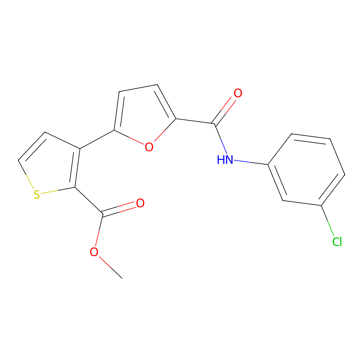 Methyl 3-{5-[(3-chloroanilino)carbonyl]-2-furyl}-2-thiophenecarboxylate molecular structure, CAS 477851-61-9