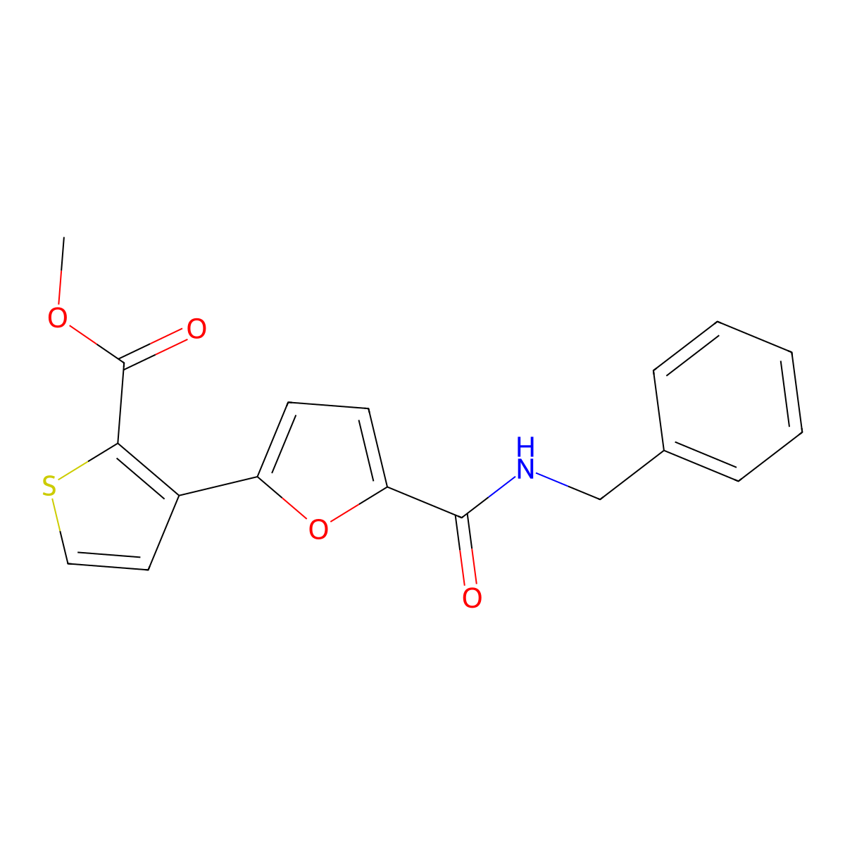 Methyl 3-[5-(benzylcarbamoyl)furan-2-yl]thiophene-2-carboxylate molecular structure, CAS 477851-63-1