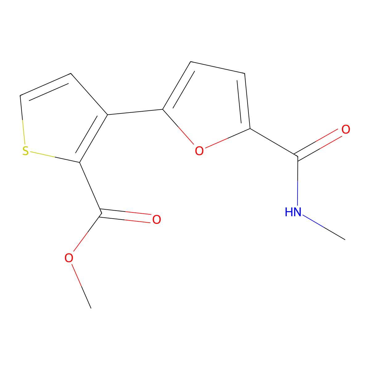 Methyl 3-[5-(methylcarbamoyl)furan-2-yl]thiophene-2-carboxylate molecular structure, CAS 477851-64-2