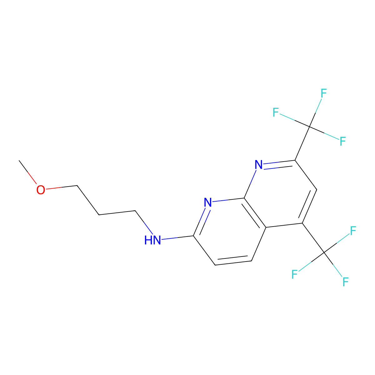 N-(3-methoxypropyl)-5,7-bis(trifluoromethyl)-1,8-naphthyridin-2-amine molecular structure, CAS 477851-74-4