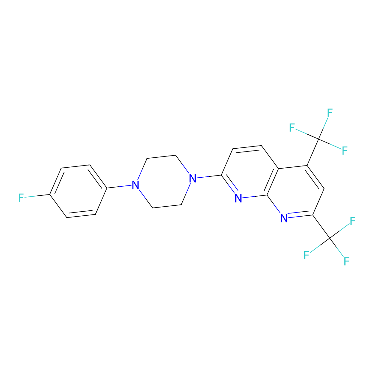 7-[4-(4-Fluorophenyl)piperazin-1-yl]-2,4-bis(trifluoromethyl)-1,8-naphthyridine molecular structure, CAS 477851-78-8