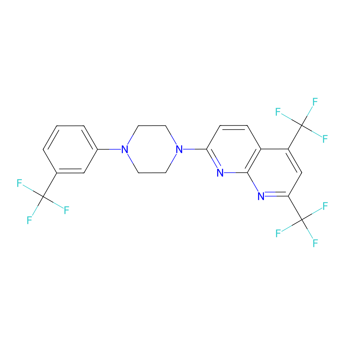 2,4-Bis(trifluoromethyl)-7-{4-[3-(trifluoromethyl)phenyl]piperazin-1-yl}-1,8-naphthyridine molecular structure, CAS 477851-80-2